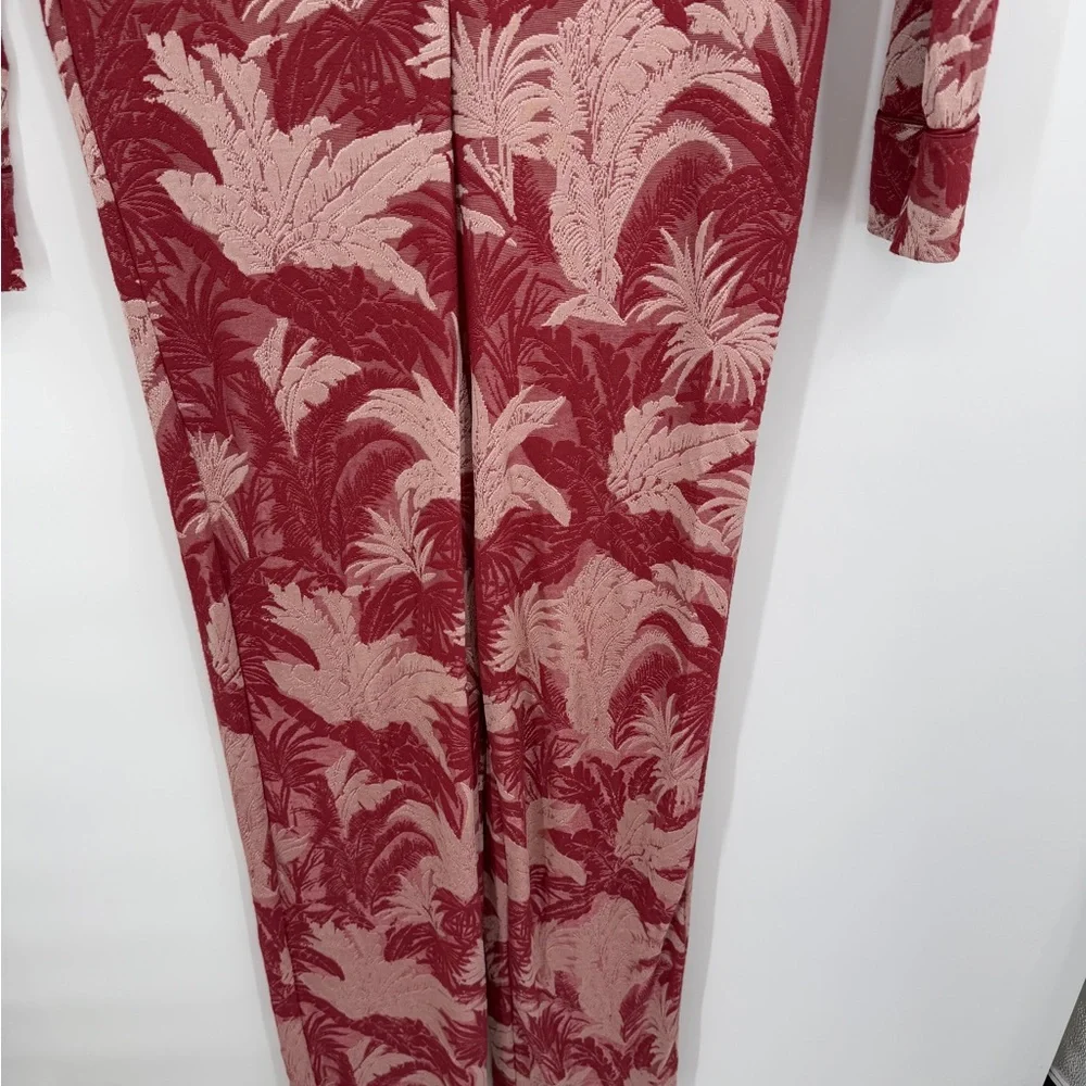 Zara Floral Jacquard Jumpsuit Pink‎ Red Long Sleeve Women's M